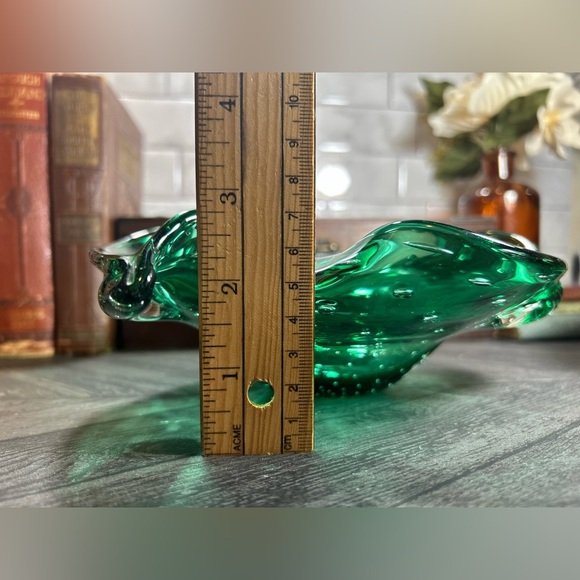 Vintage Murano Art Glass Bowl Bullicante Controlled Bubbles Emerald Green - Picture 9 of 10